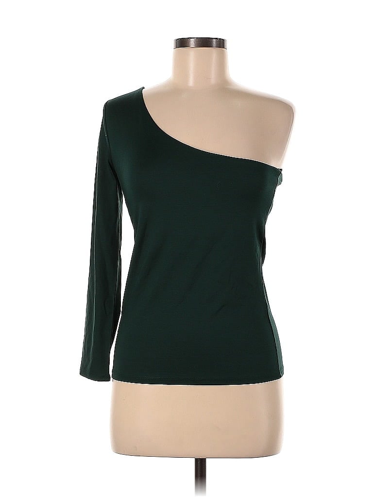 Pre-owned Mng 3/4 Sleeve Top Green One Shoulder Neckline Tops