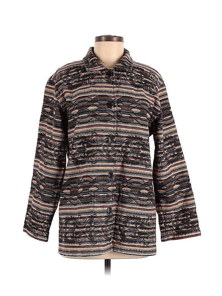 Chico's Design 100% Cotton Stripes Brown Jacket Size M - photo 1