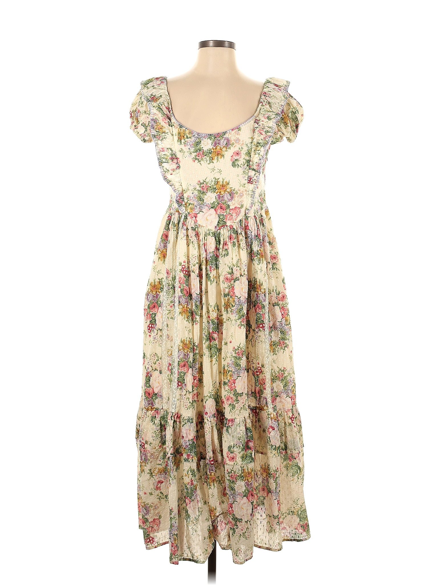 LoveShackFancy 100% Cotton Floral Motif Floral Ivory Casual Dress Size ...