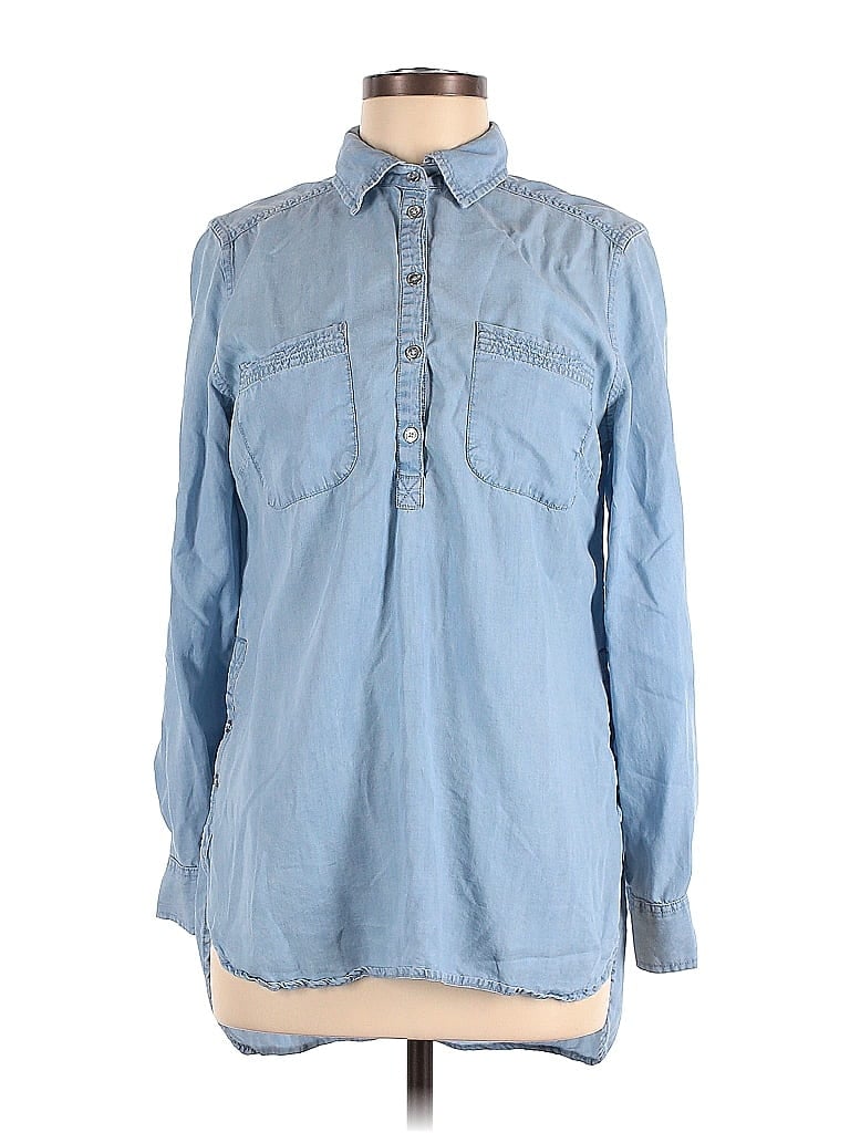 Soho 100% Lyocell Blue Long Sleeve Button-Down Shirt Size M - photo 1