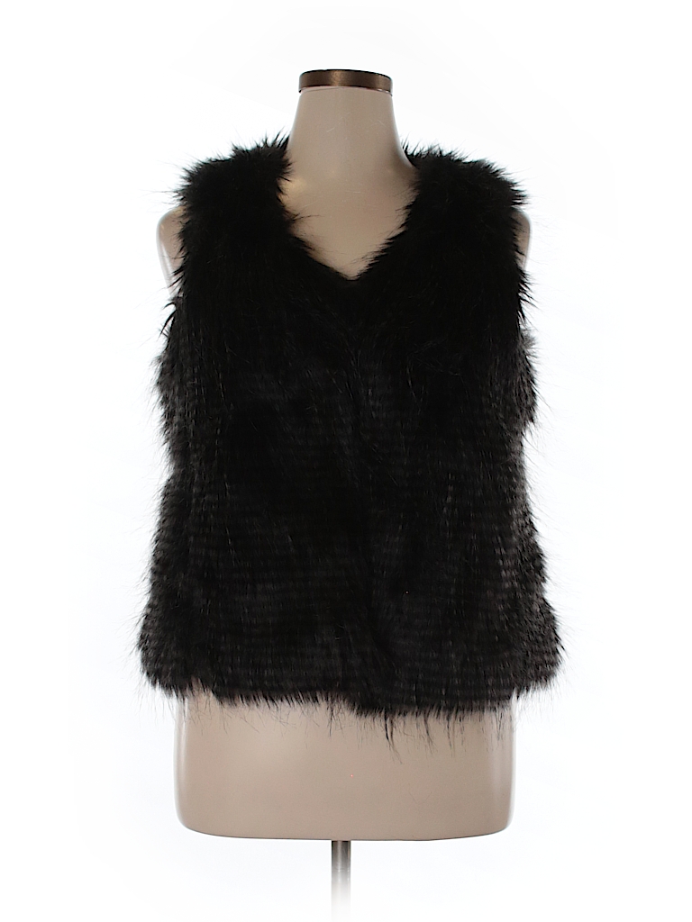 Xhilaration Solid Black Faux Fur Vest Size L - 60% off | thredUP