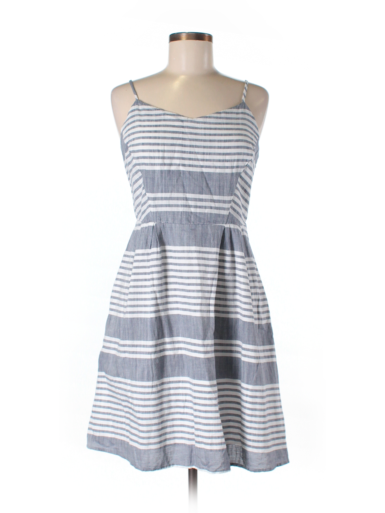 Old Navy 100% Cotton Stripes Chambray Navy Blue Casual Dress Size M ...