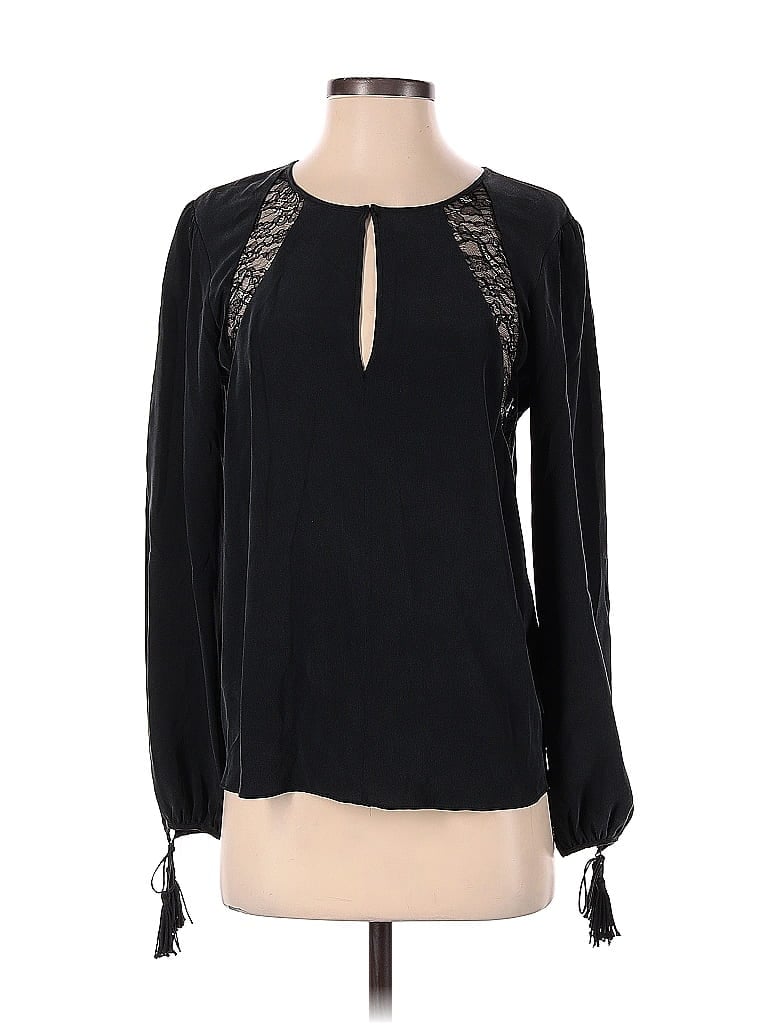 Pre-owned Rory Beca Long Sleeve Silk Top Black Keyhole Neckline Tops