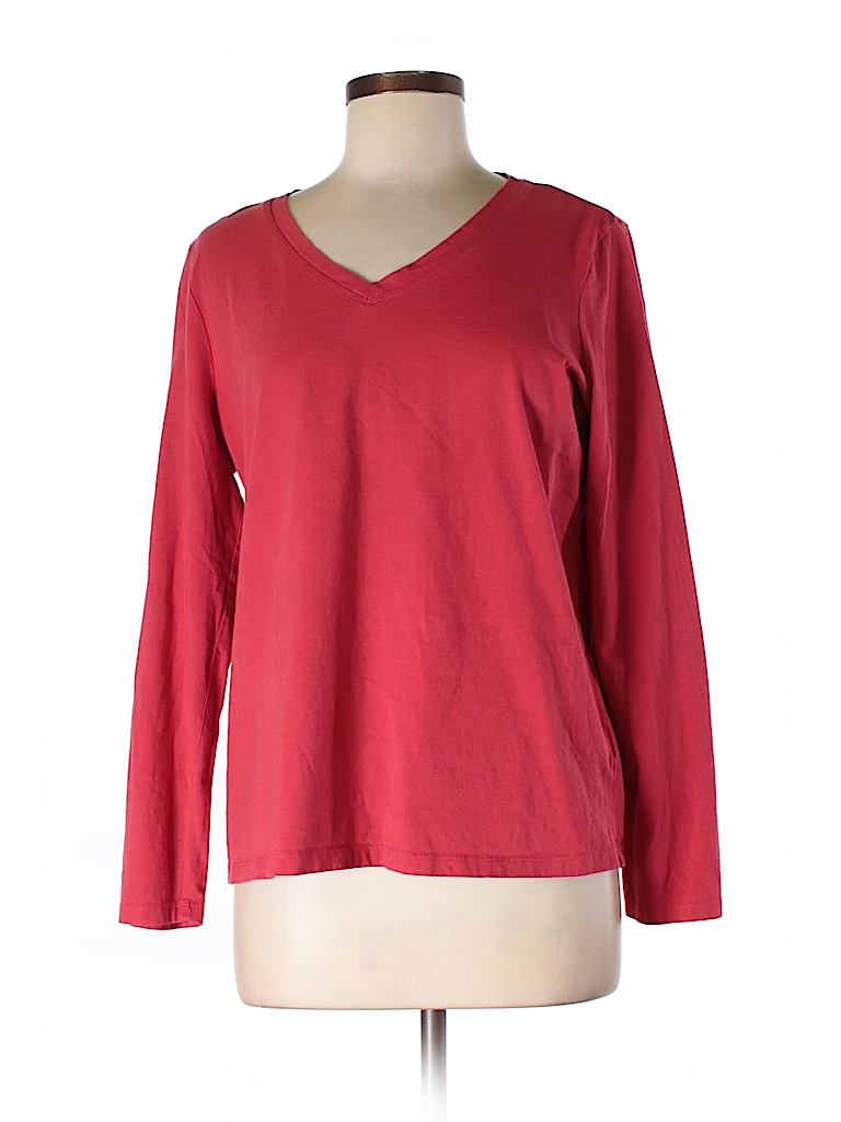 Lands' End 100% Cotton Solid Red Long Sleeve T-Shirt Size M - 81% off ...