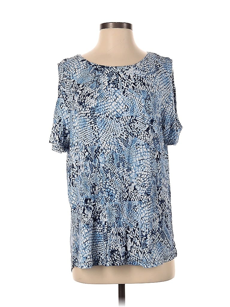 Pre-owned Calvin Klein Short Sleeve Top Blue Cold Shoulder Neckline Tops