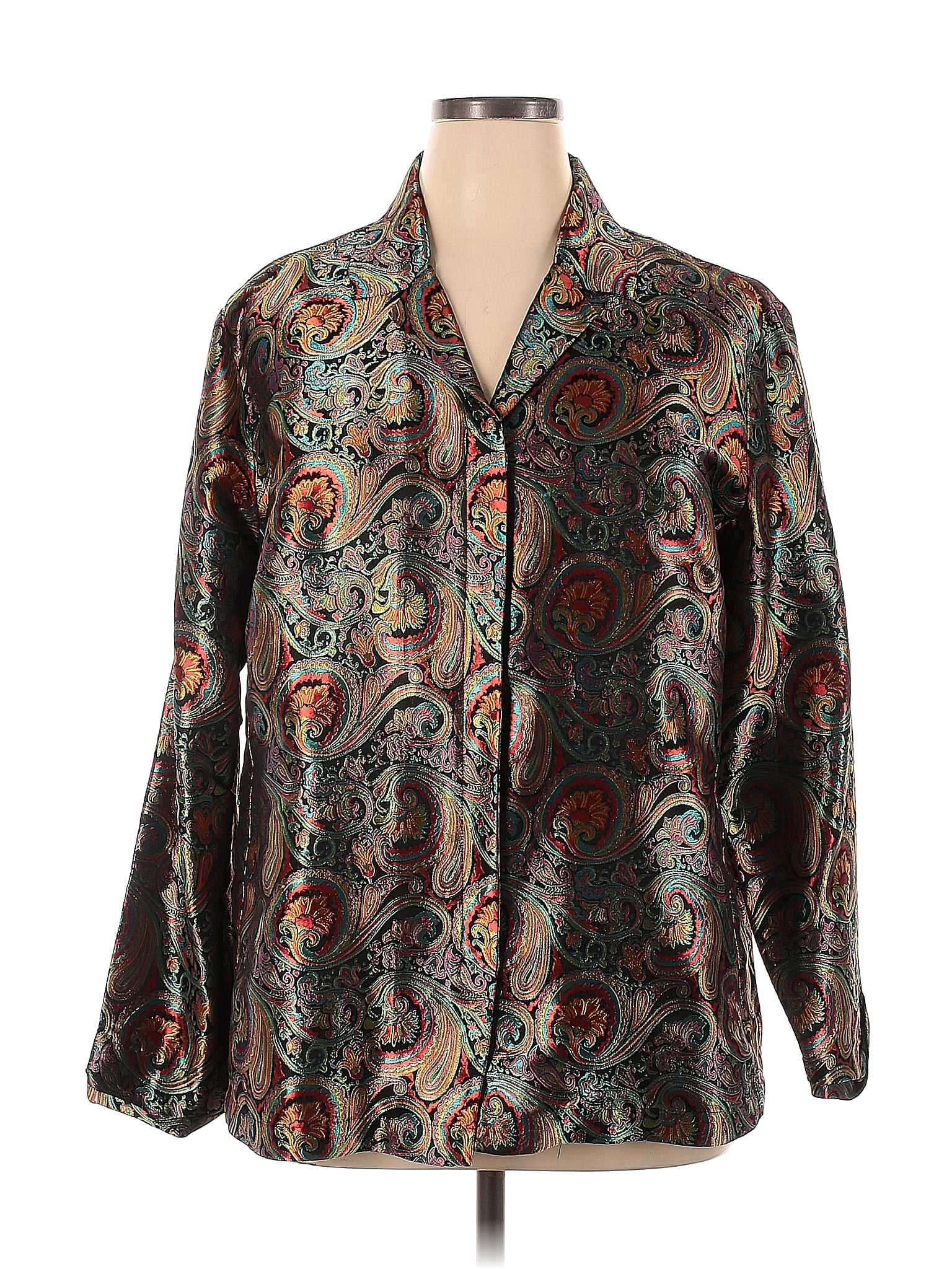 Chico's Paisley Baroque Print Batik Brocade Silver Jacket Size XL (3 ...