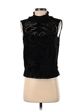 ML Monique Lhuillier Black Mesh Trim Blouse (view 1)