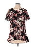 Pleione Floral Black Blue Short Sleeve Blouse Size XS - photo 1