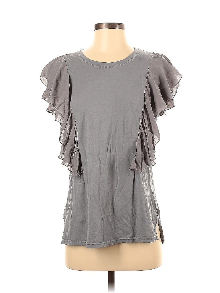Pre-owned On The Road ... Short Sleeve Top Gray Ruffles Neckline Tops
