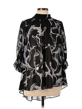 Adam Lippes Collective Black Sheer Printed Blouse (view 1)