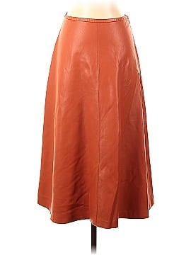 Sally LaPointe Orange Faux Leather Midi Skirt (view 1)