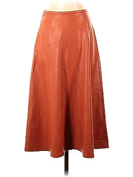 Sally LaPointe Orange Faux Leather Midi Skirt (view 2)