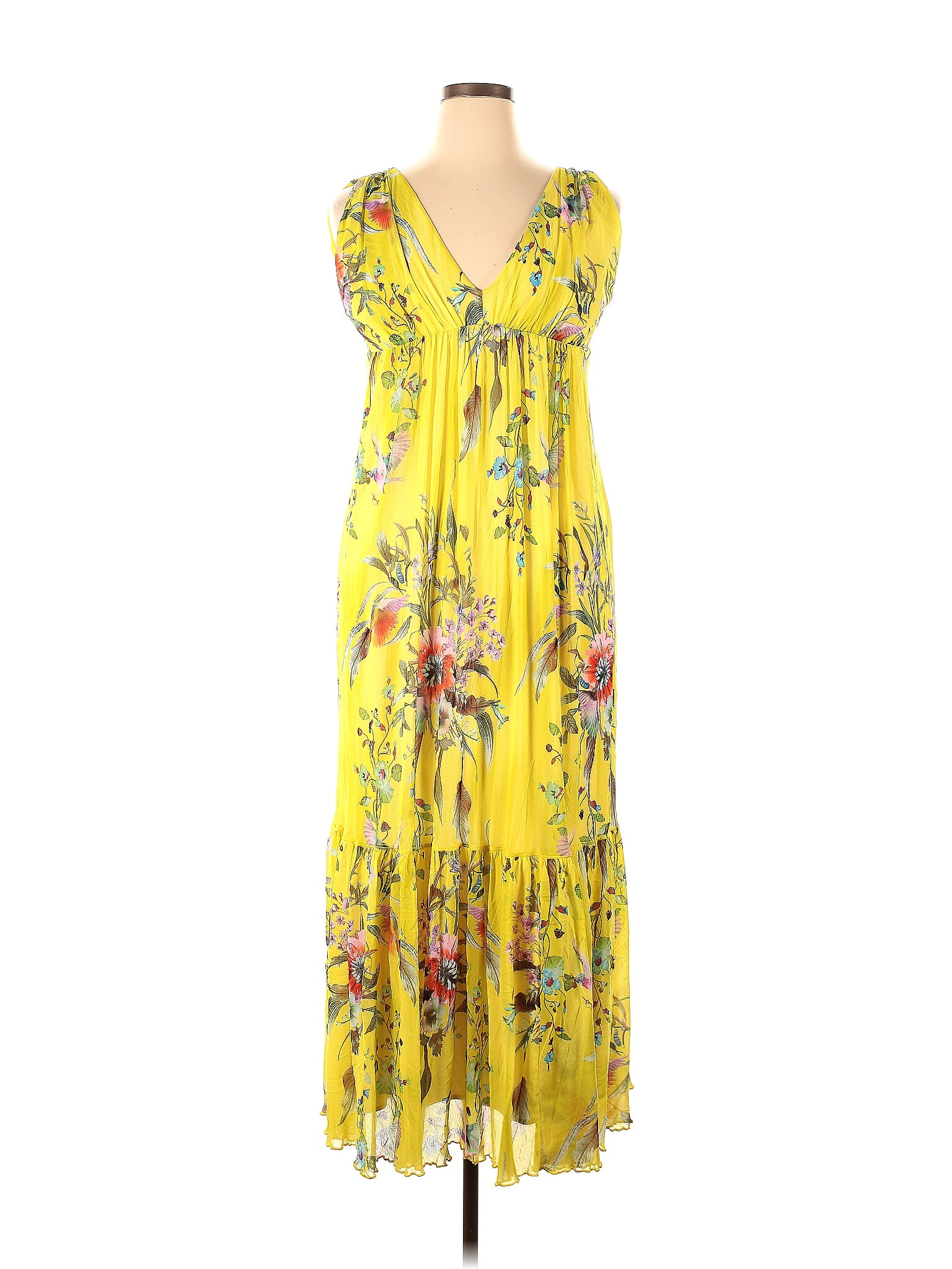 FUZZI 100% Polymide Tropical Yellow Floral Pleated Maxi Size XXL - 77% ...