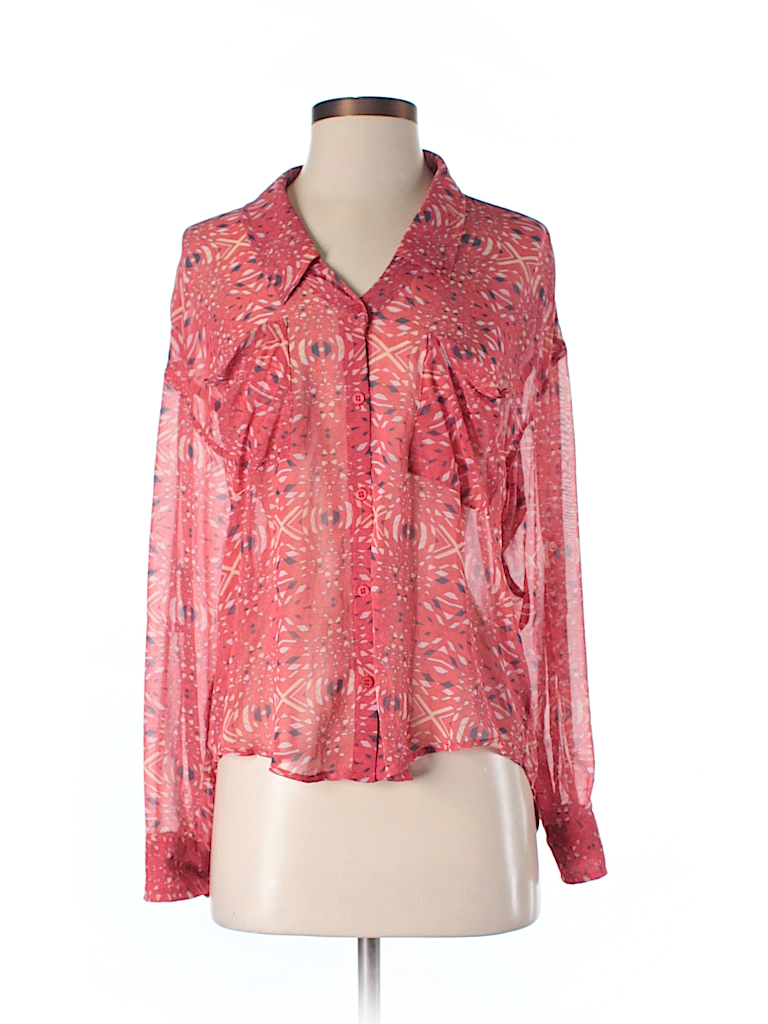 Free People 100% Polyester Print Red Long Sleeve Blouse Size XS - 76% ...