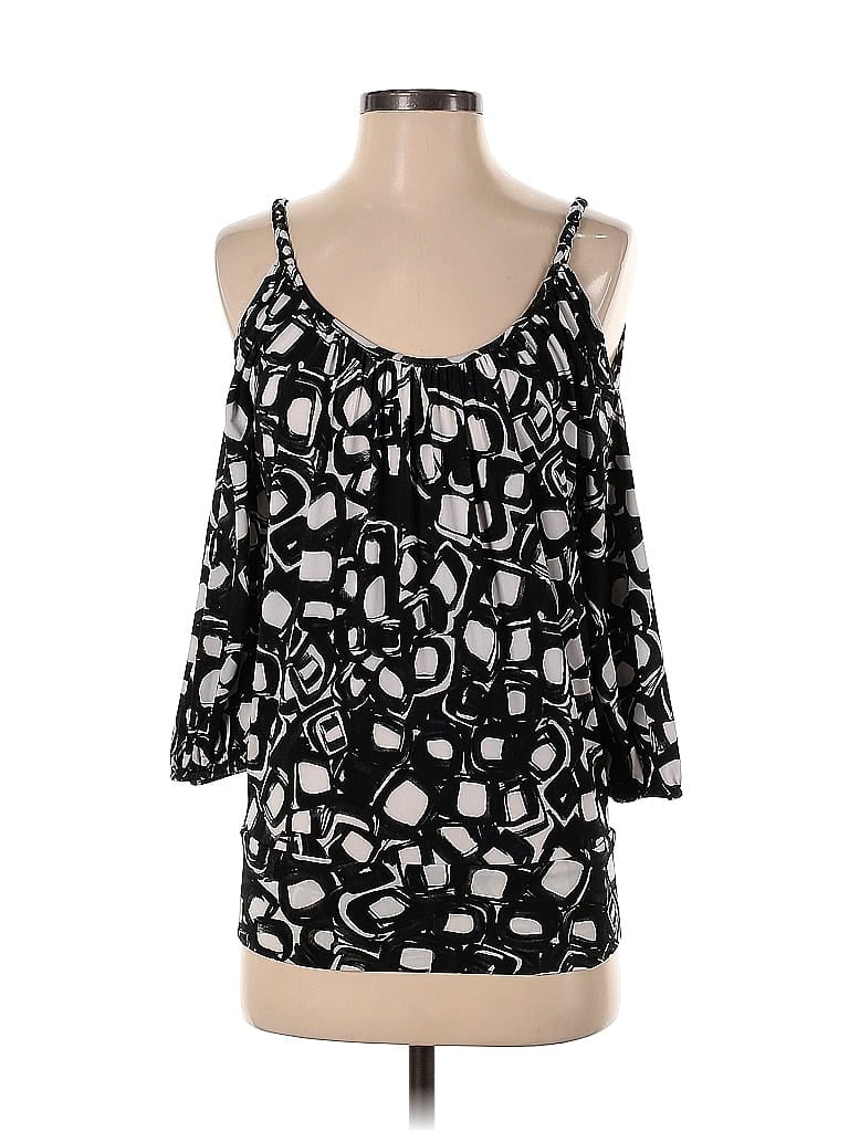 Pre-owned Caché 3/4 Sleeve Top Black Cold Shoulder Neckline Tops