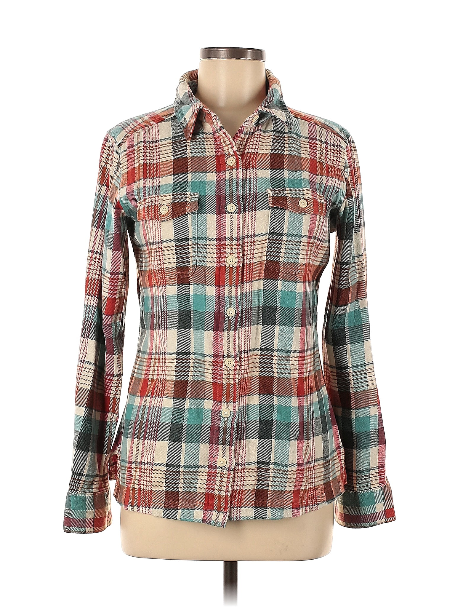 Patagonia 100% Organic Cotton Plaid Brown Long Sleeve Button-Down Shirt ...