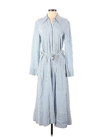 Tibi Blue White Gingham Check Plaid Printed Crepe Shirtdress Long Sleeve popular Size 12