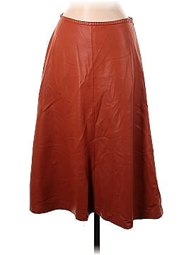 Sally LaPointe Orange Faux Leather Midi Skirt (view 1)