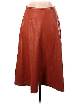 Sally LaPointe Orange Faux Leather Midi Skirt (view 2)