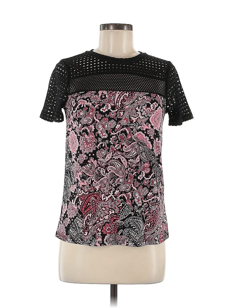 Click to view more detailed imagery on our partner's website Pre-owned Michael Michael Kors Short Sleeve Top Black Mock Neckline Tops