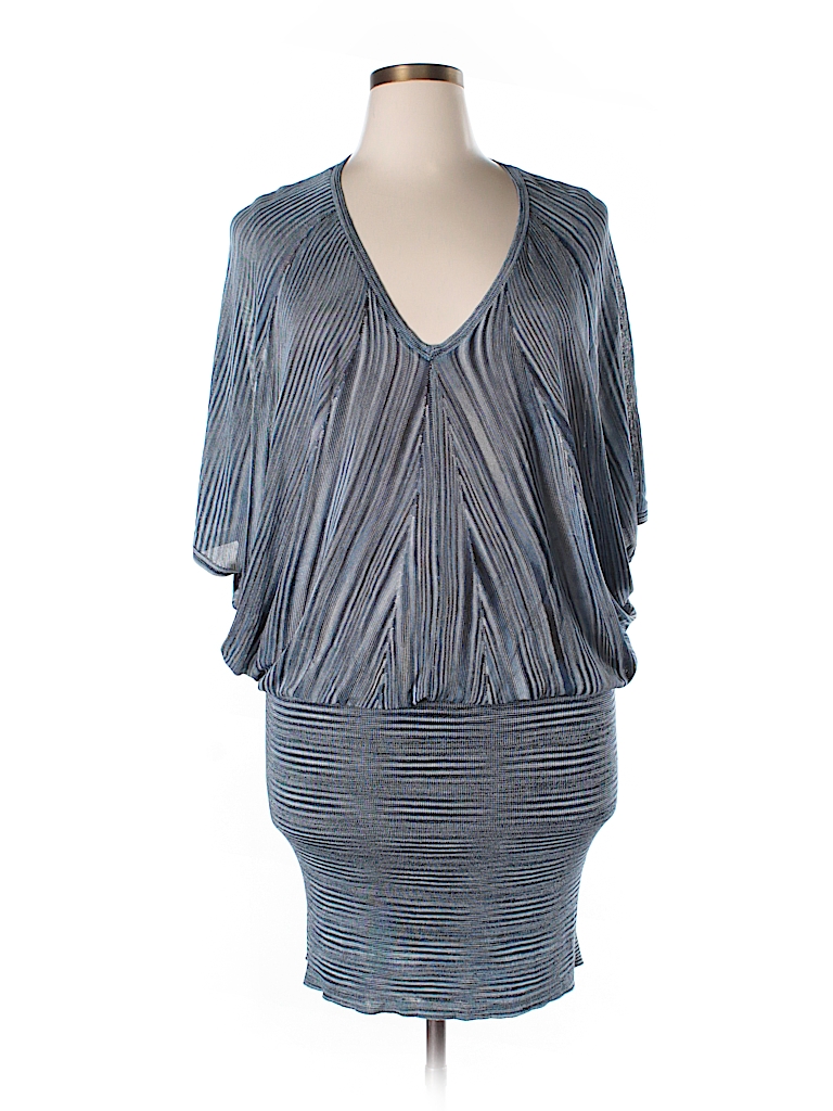 Trina Turk 100% Viscose Stripes Navy Blue Casual Dress Size XL - 79%