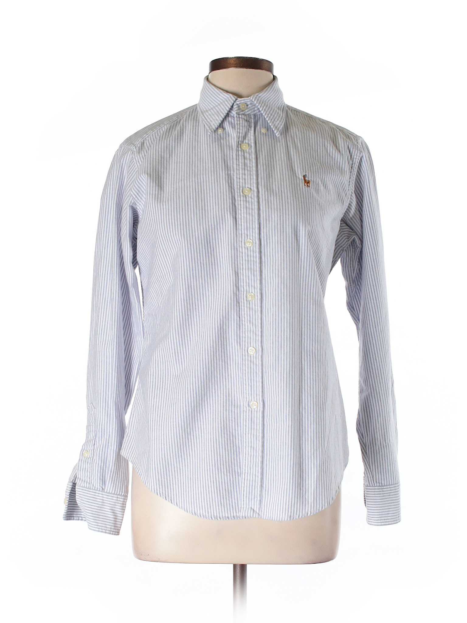 Ralph Lauren Sport 100% Cotton Stripes Blue Long Sleeve Button-Down ...