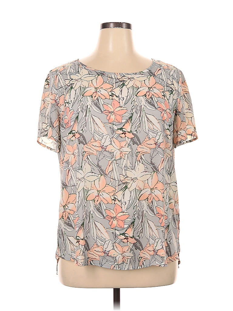 Premise Studio 100% Polyester Floral Pink Gray Short Sleeve Blouse Size ...