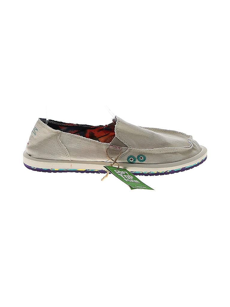 Sanuk Solid Acid Wash Print Graphic Tropical Gray White Flats Size 8