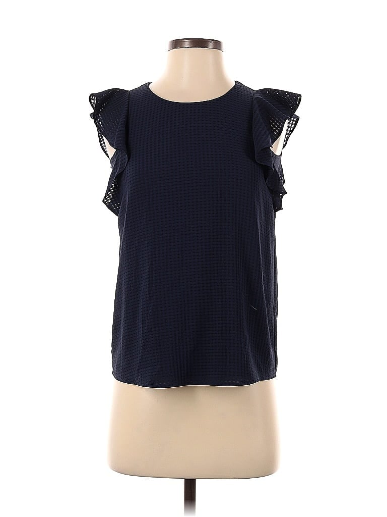 Pre-owned Ann Taylor Factory Sleeveless Top Blue Ruffles Neckline Tops
