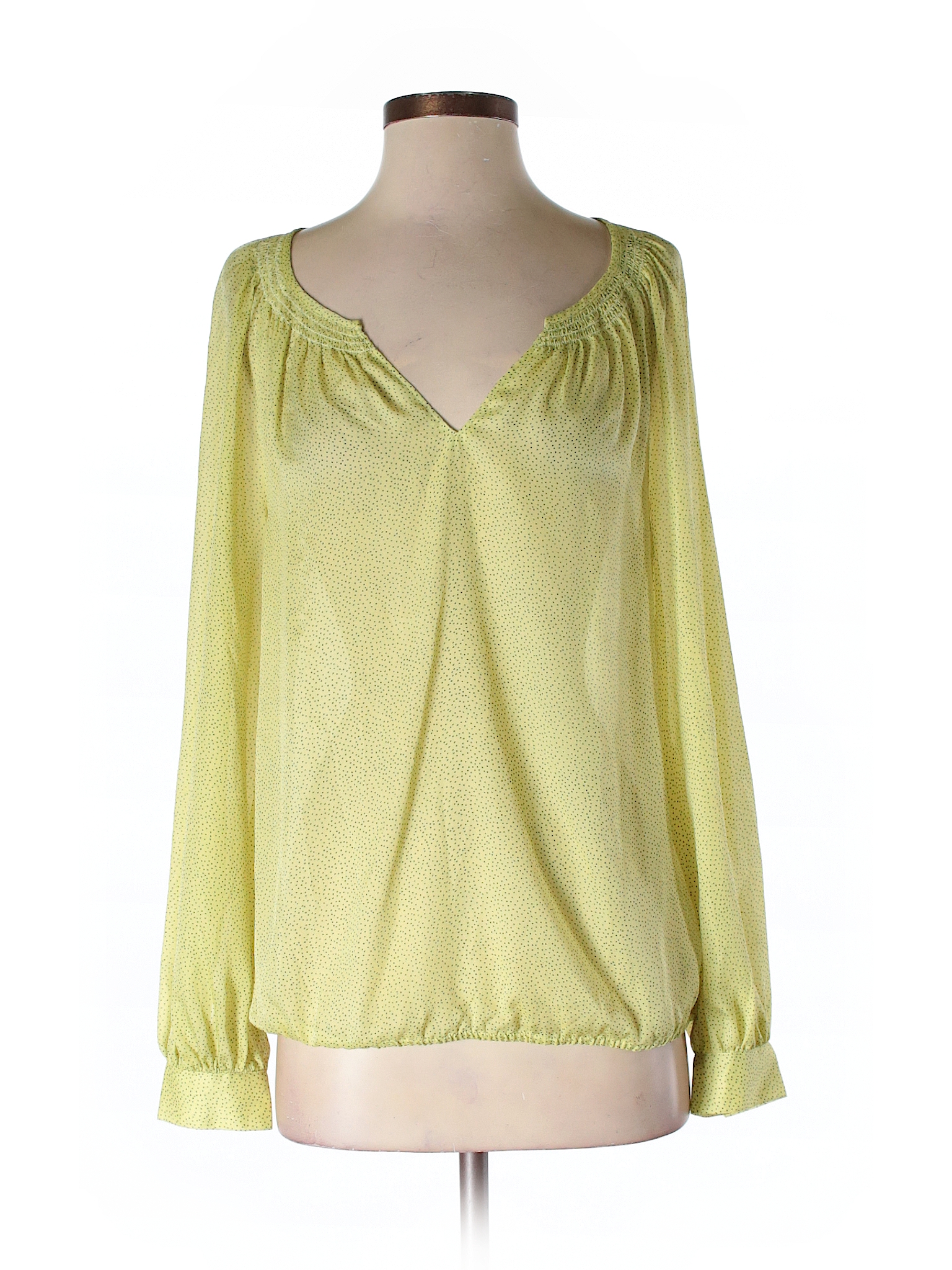 Ann Taylor LOFT 100% Polyester Solid Yellow Long Sleeve Blouse Size S ...