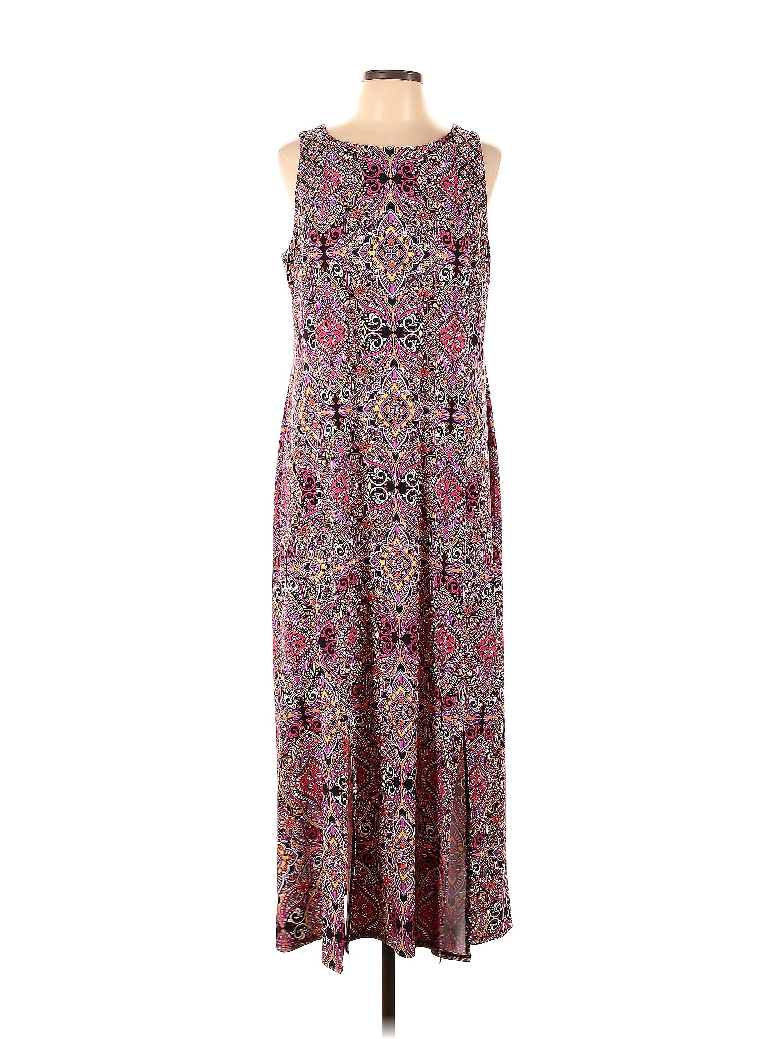 Chico's Floral Motif Paisley Baroque Print Burgundy Casual Dress Size ...