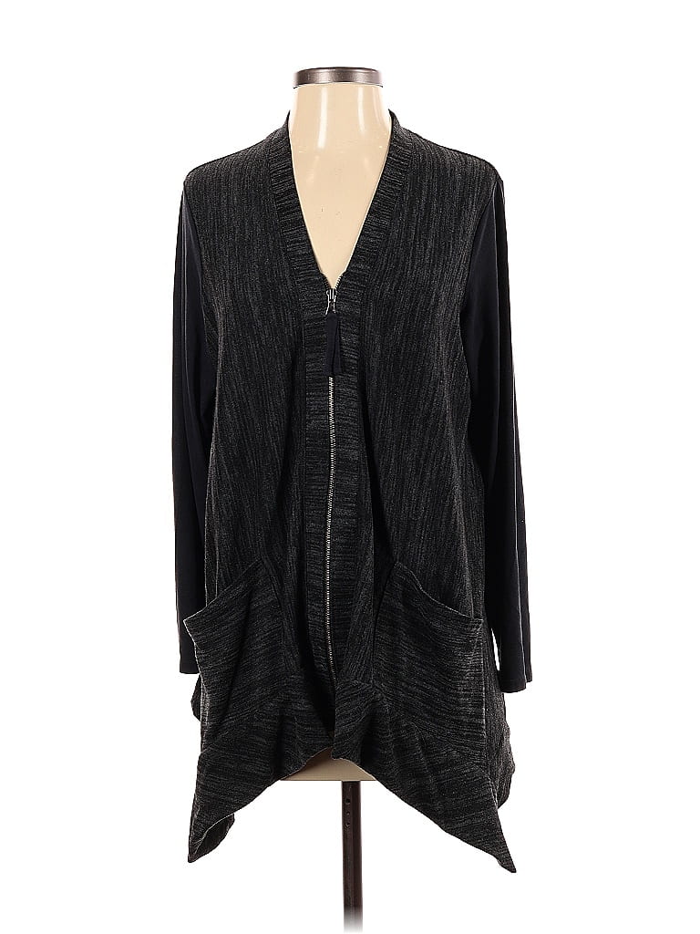 Maglione Cardigan LOGO By Lori Goldstein &ndash; Nero, Taglia L, Dettaglio Clip Dot Trim