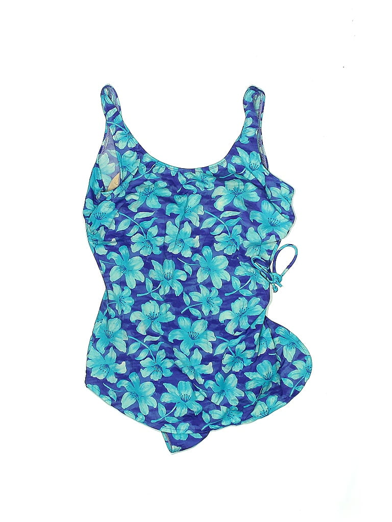 Beach Cabana Floral Motif Floral Batik Tropical Blue One Piece Swimsuit ...