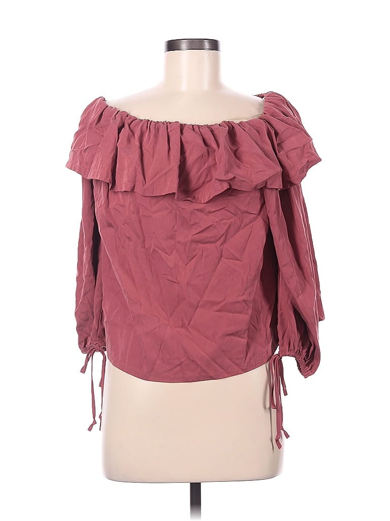 Pre-owned Dee Elly 3/4 Sleeve Blouse In Burgundy