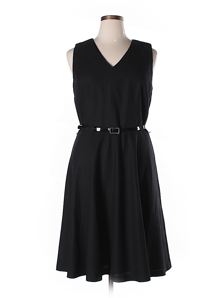 White House Black Market 100% Cotton Solid Black Casual Dress Size 16 ...