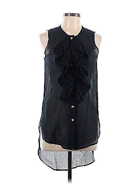 Thomas wylde black sheer button down ruffle hi lo buy tank top