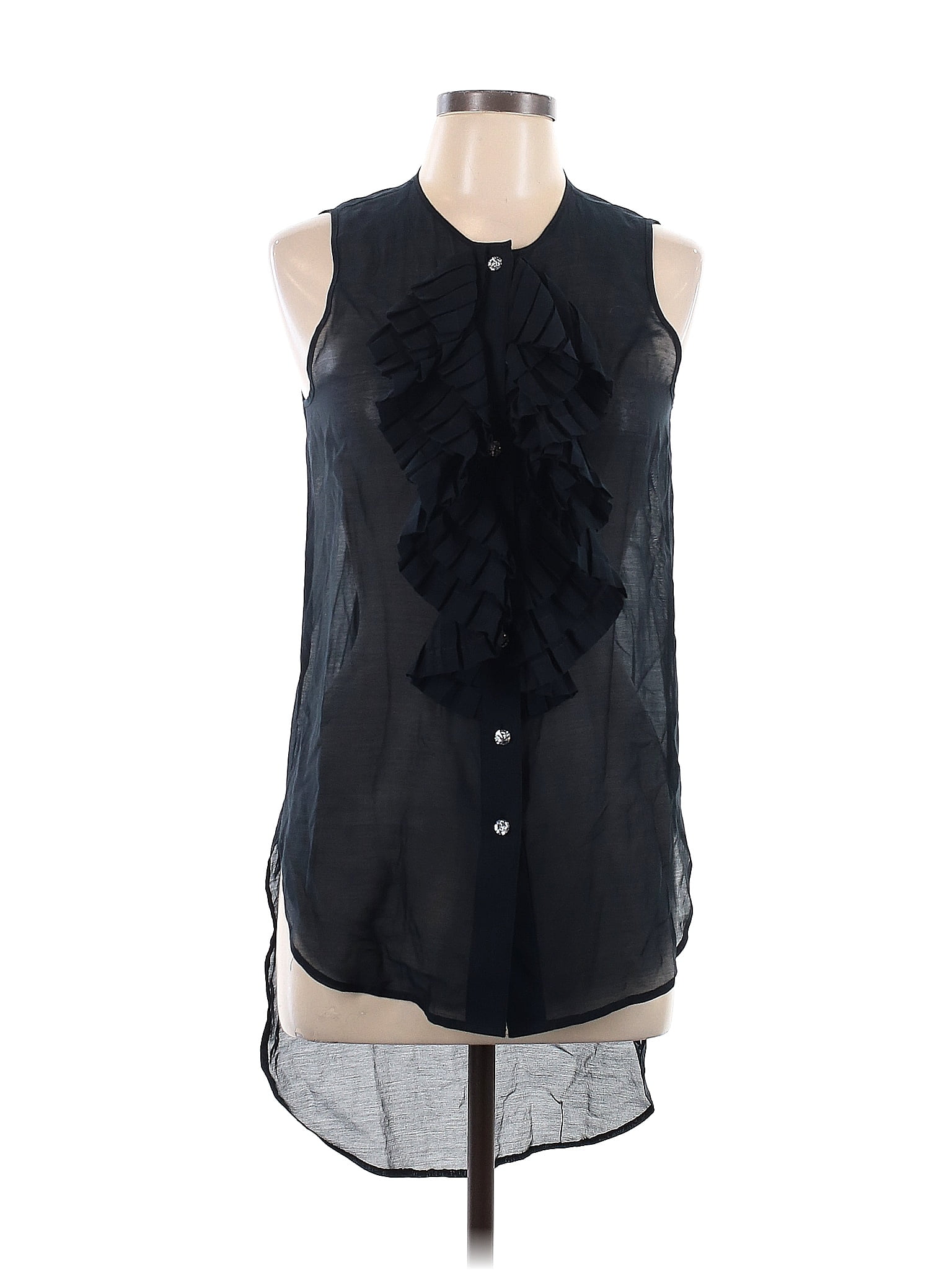 Thomas wylde black purchases sheer button down ruffle hi lo tank top