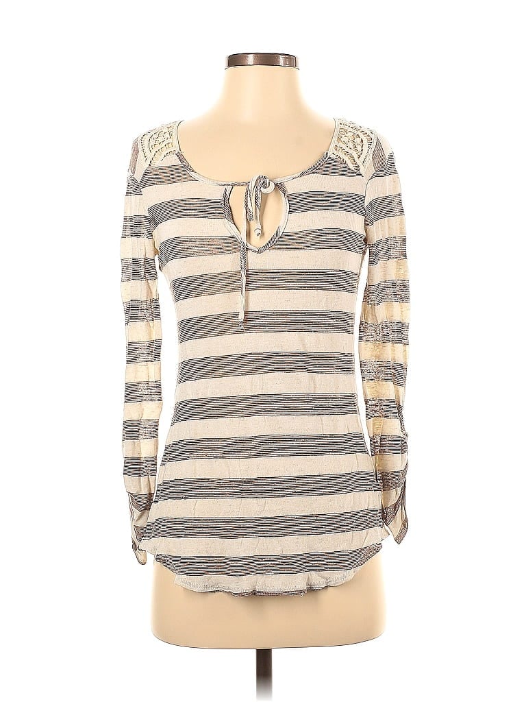 Pre-owned Ella Moss Long Sleeve Top Gray Keyhole Neckline Tops