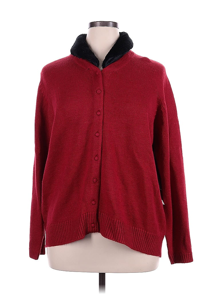 Cardigan Femme Sag Harbor Rouge Pailleté - Taille M - Manches Longues Boutonnées