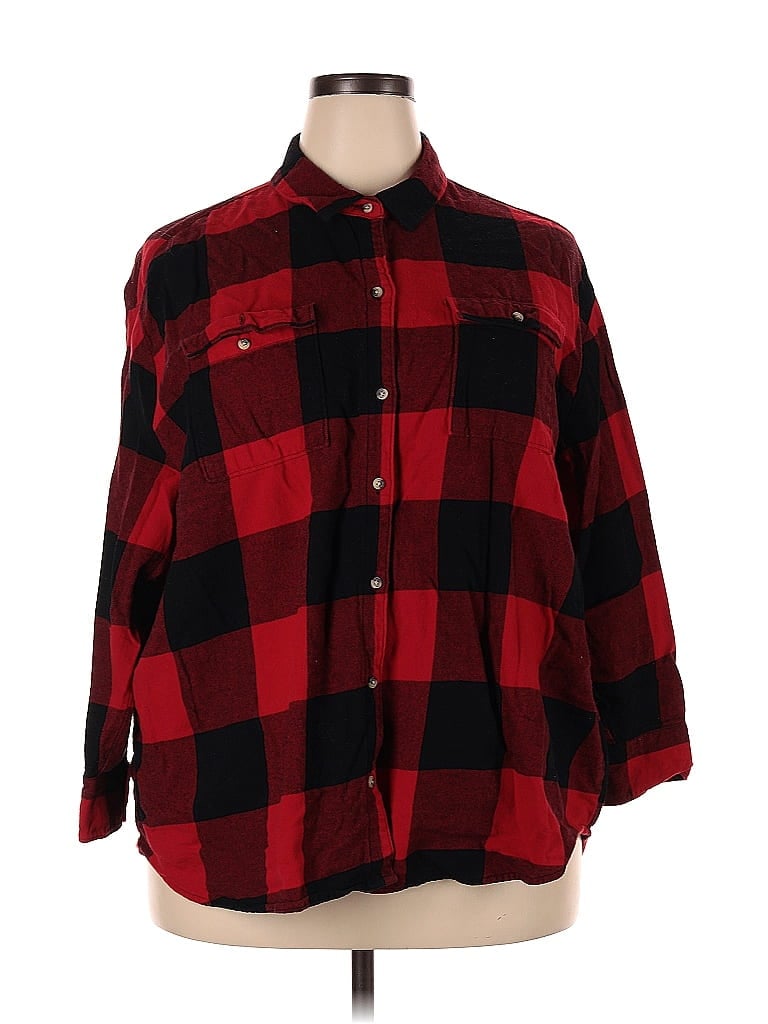 Pre-owned Unbranded 3/4 Sleeve Button Down Shirt In Red
