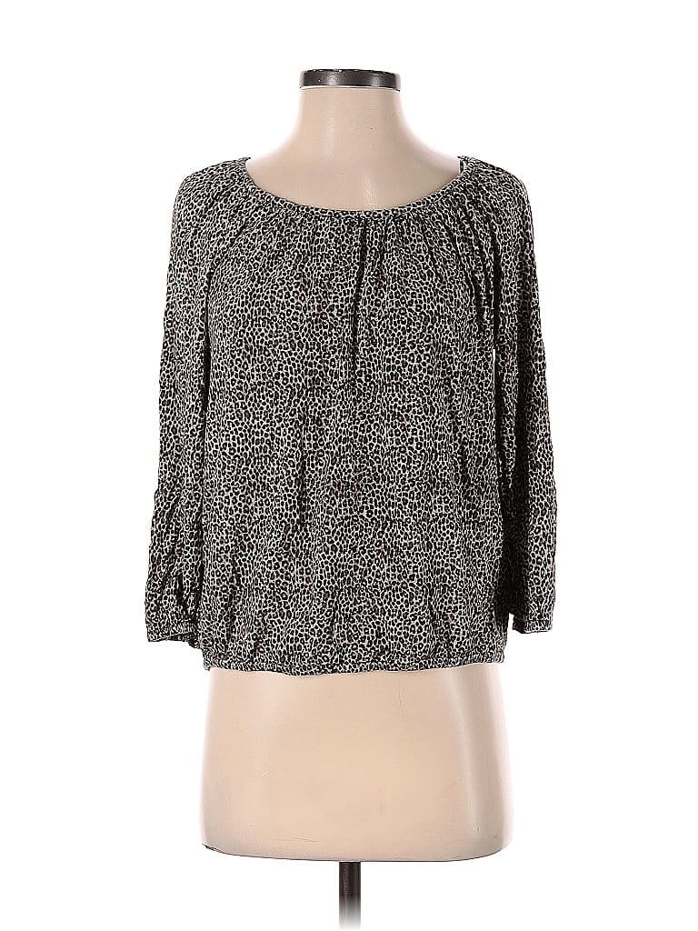 Pre-owned Michael Michael Kors 3/4 Sleeve Top Tan Square Neckline Tops In Brown