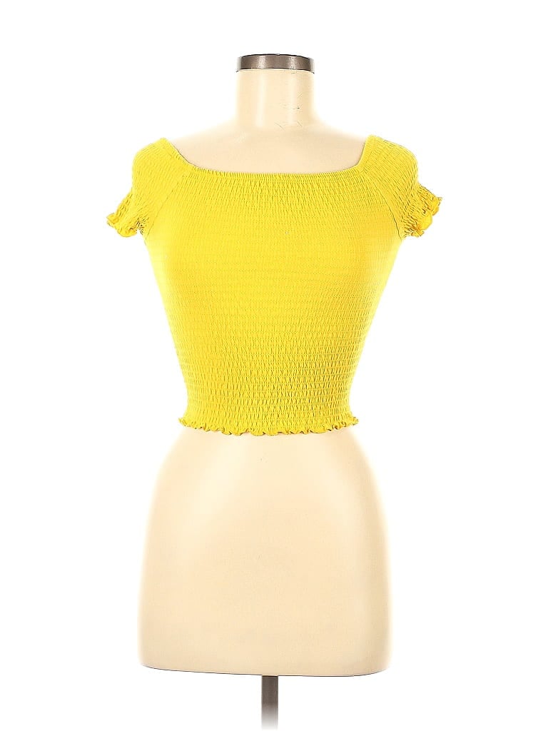 Pre-owned Btween Short Sleeve Top Yellow Sweetheart Neckline Tops