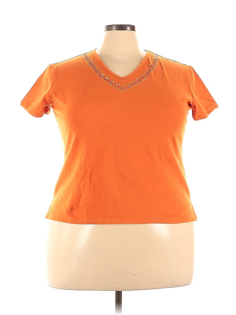 Pre-owned Liz Claiborne Short Sleeve Top Orange V Neck Tops