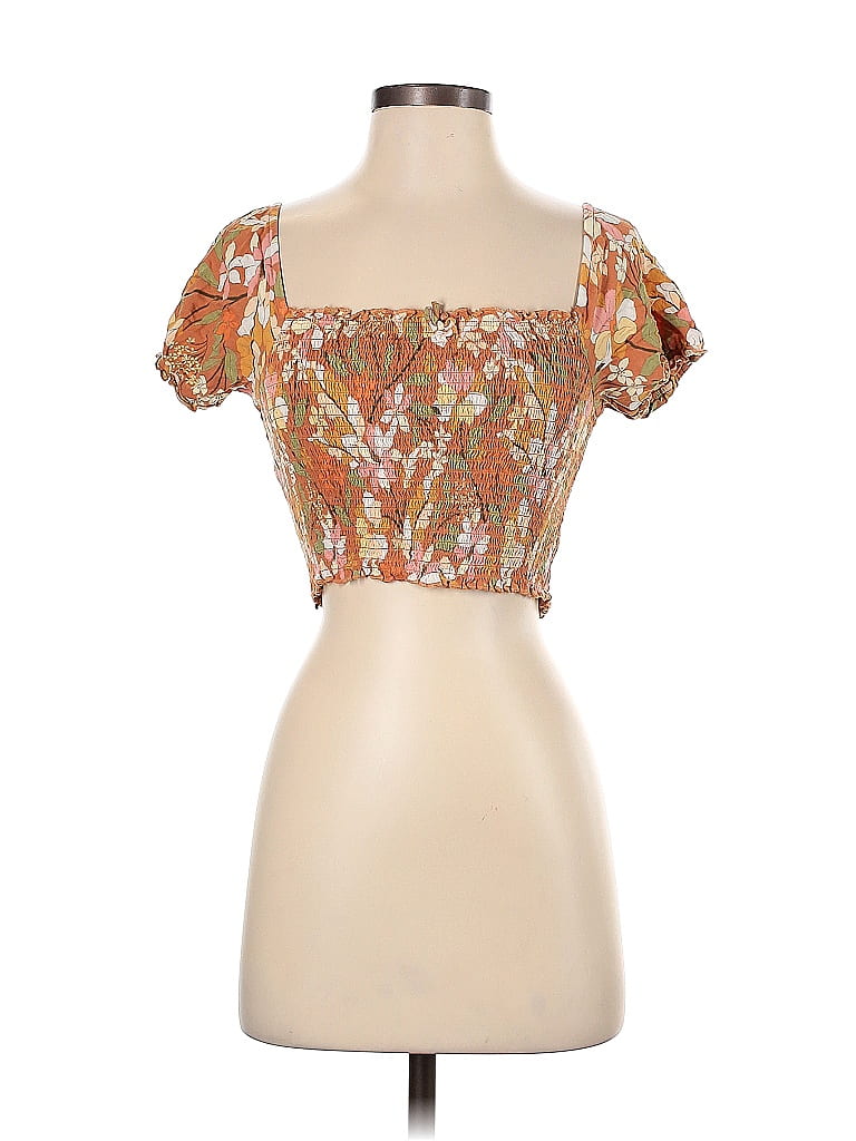 Pre-owned Aerie Short Sleeve Top Orange Sweetheart Neckline Tops