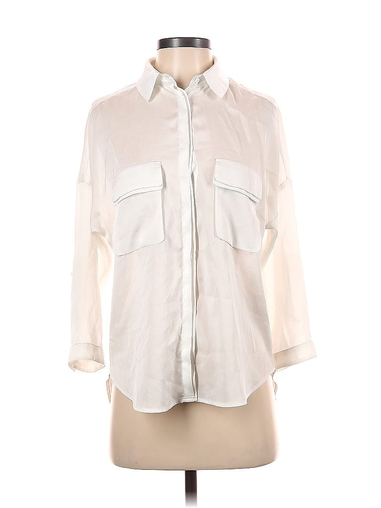 Basic House Ivory 3/4 Sleeve Button-Down Shirt Size XS - photo 1