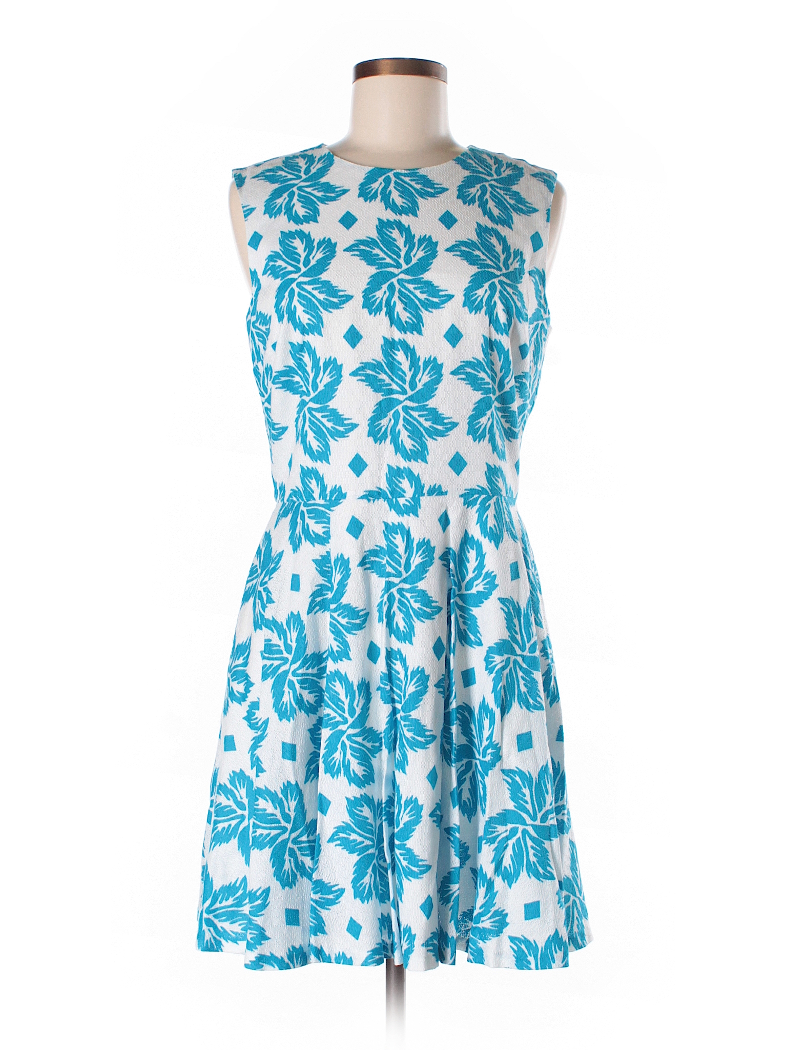 Diane von Furstenberg 100% Cotton Print Blue Casual Dress Size 8 - 75% ...