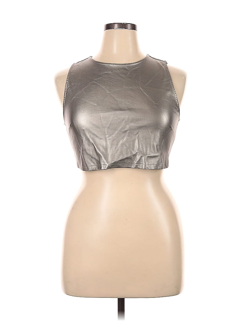 Pre-owned Kirious Sleeveless Top Silver Metallic Pattern Halter Neckline Tops