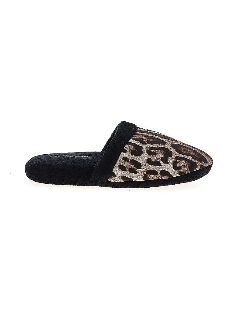 Dolce & Gabbana Animal Print Black Brown Cotton Terry Slippers Size 10 - photo 1