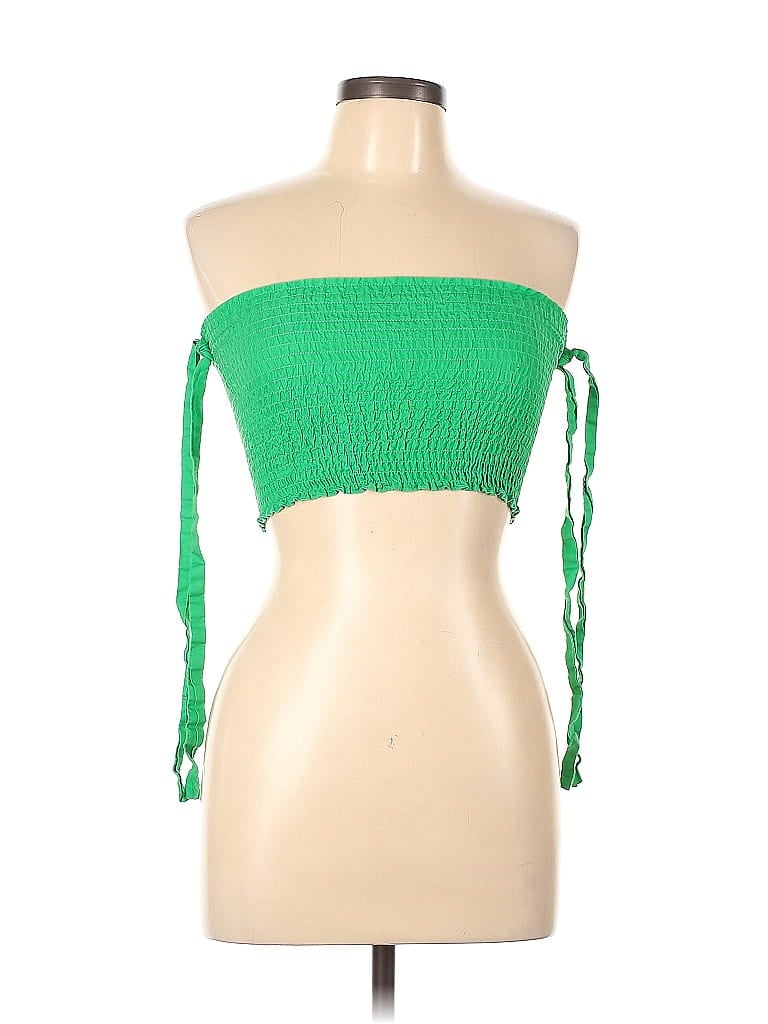 Pre-owned Theme Sleeveless Top Green Strapless Neckline Tops