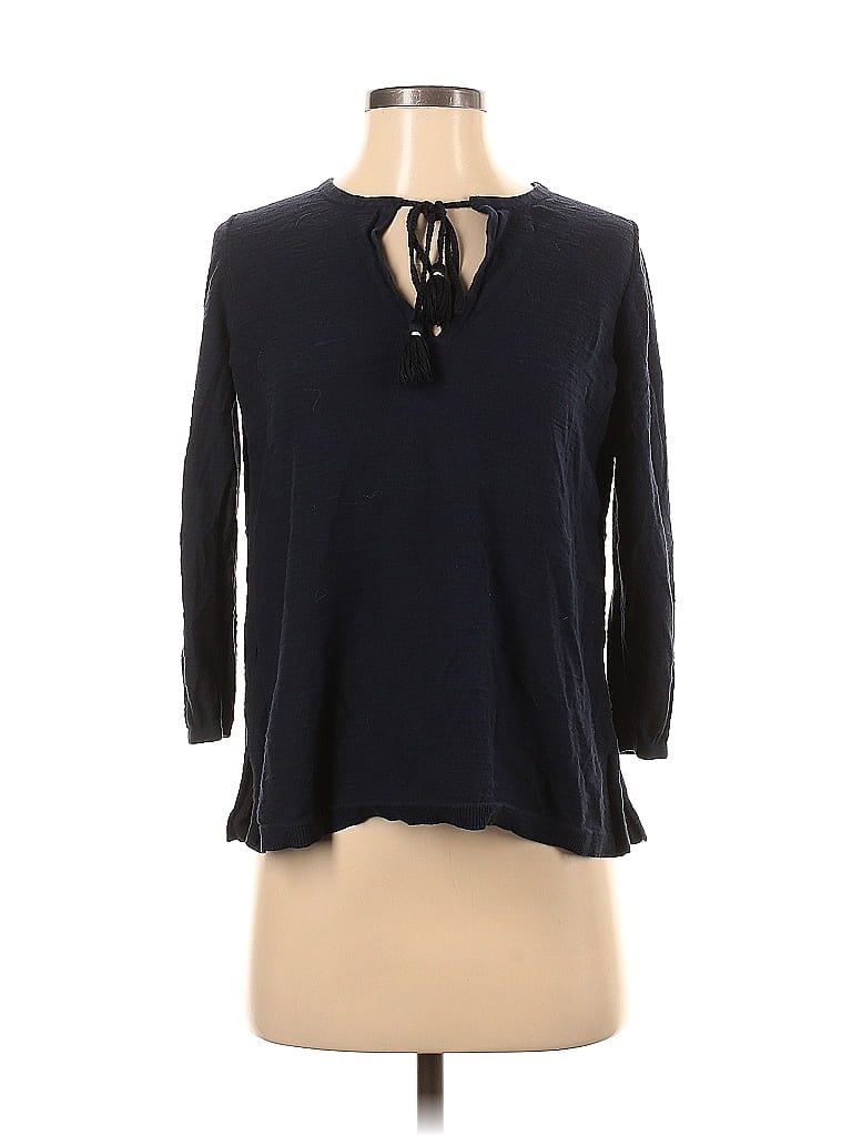 Pre-owned Ann Taylor Loft 3/4 Sleeve Top Blue Keyhole Neckline Tops